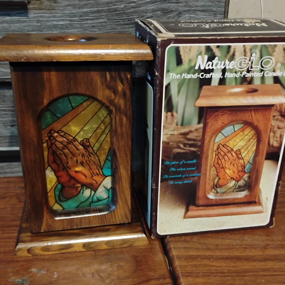 NatureGlo Hand-Painted Candle Holder with Praying Hands